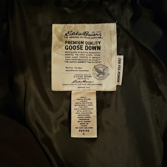 Eddie Bauer Puffer Jacket Womens Petite  Large Brown Long Down Nylon Parka - Picture 2 of 10